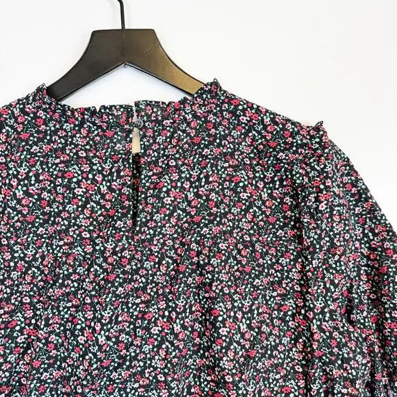 Madewell Puff Sleeve Ruffle Top Blouse Black Fieldwalk Floral - M - Picture 7 of 9